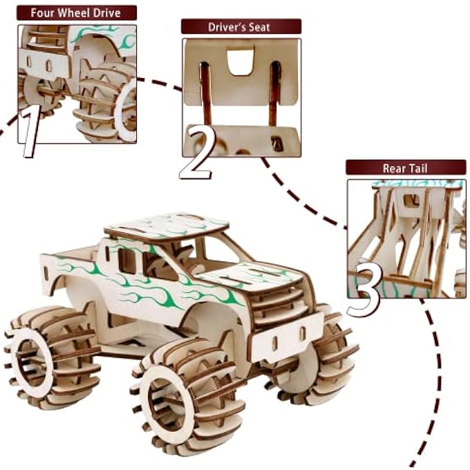 3D WOODEN PUZZLES TRUCK CAR PUZZLE - 3D PUZZLES WOODEN KITS TO BUILD DIY CRAFT - UNIQUE GIFT WOODEN 3D PUZZLES FOR KIDS AGES 8-10 YEARS OLD ON BIRTHDAY/CHRISTMAS DAY - Image 3